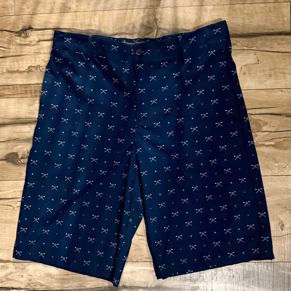 Slazenger Kids Golf Shorts Blue Golf Clubs and Stars Print Size XL